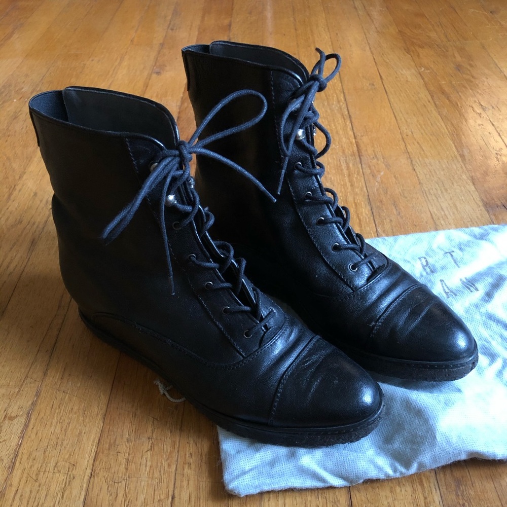 Stuart Weitzman Hidden Wedge Lace-up Leather Boot